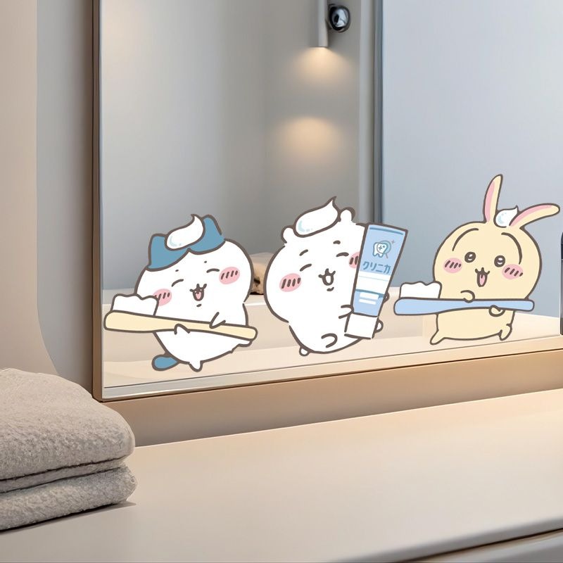 Home One Bathroom - Autocollants miroir Chiikawa tendance, adhésion forte,