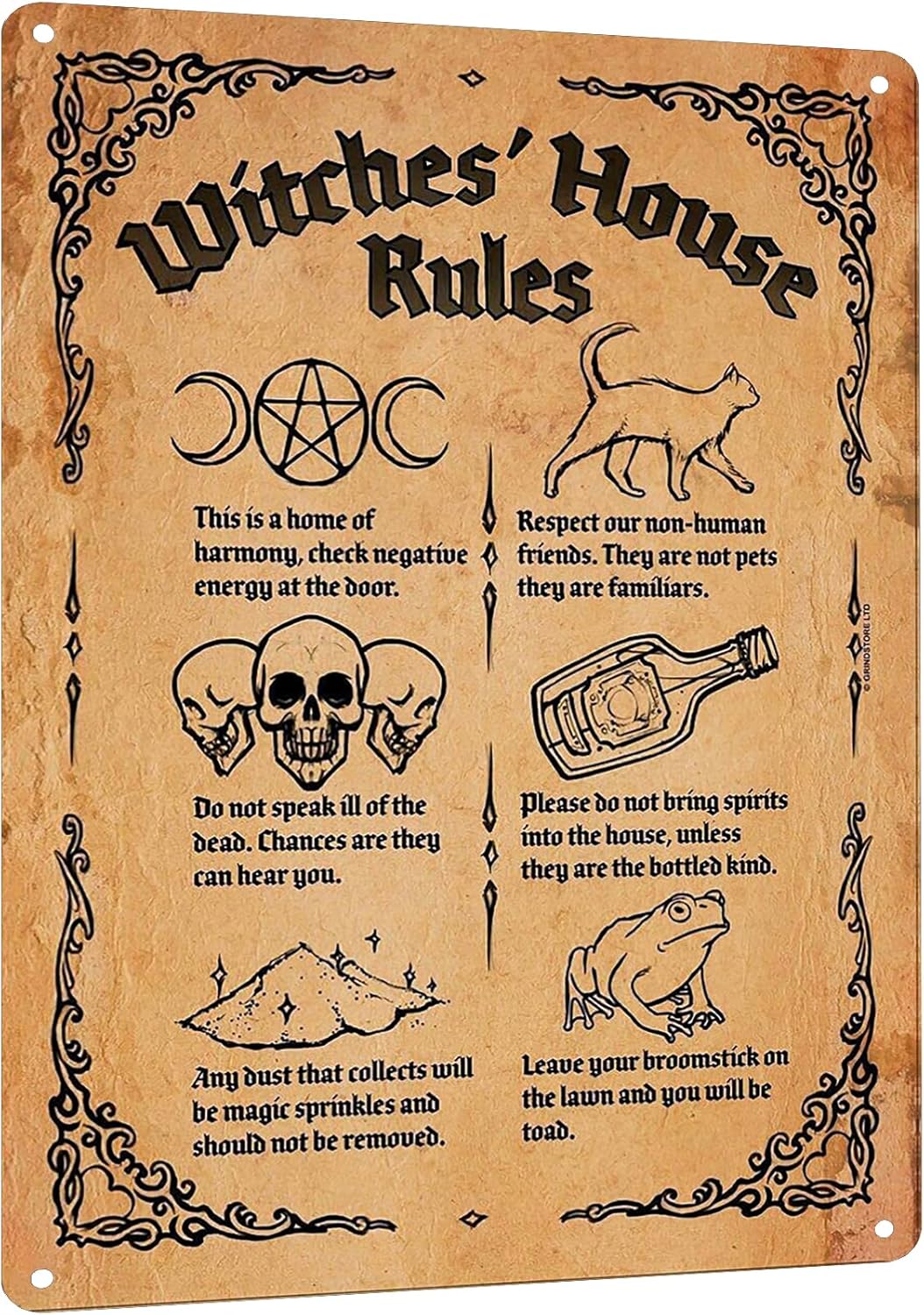 Home Bathroom Door Signs - Y1, Witch;s House Rules Metal Tin