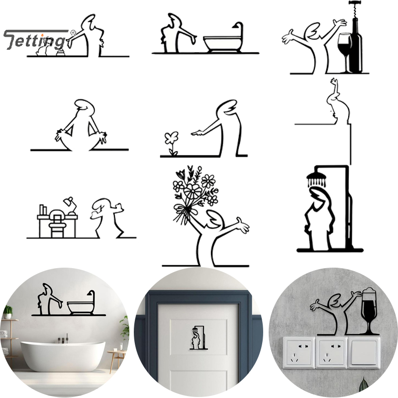 Home Bathroom Door Signs - Figurine de douche noire, décoration murale,