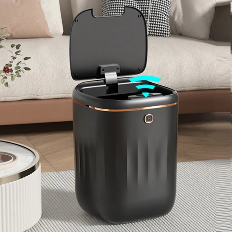 Home Bathroom Trash Can - Poubelle à capteur intelligent avec couvercle,