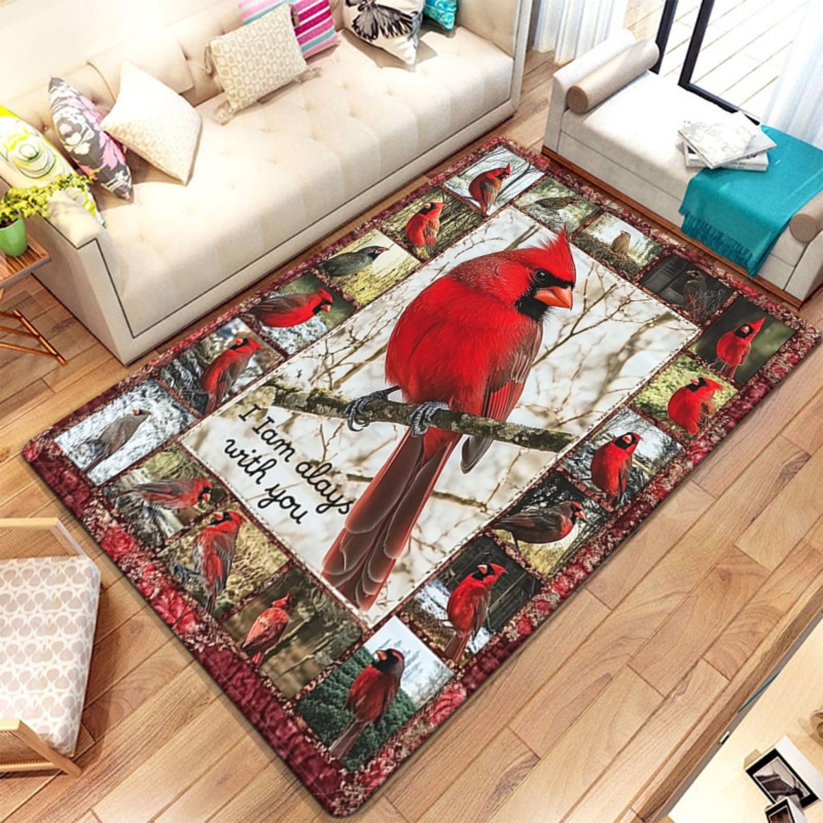 Home Bathroom Quotes - Tapis rustique imprimé oiseaux cardinaux, style