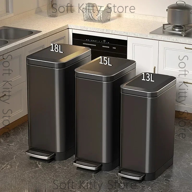 Home Bathroom Trash Can - Poubelle à pédale 12/15/18L avec couvercle