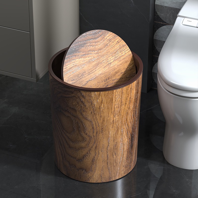 Home Bathroom Trash Can - Poubelle Vintage en Grain de bois,