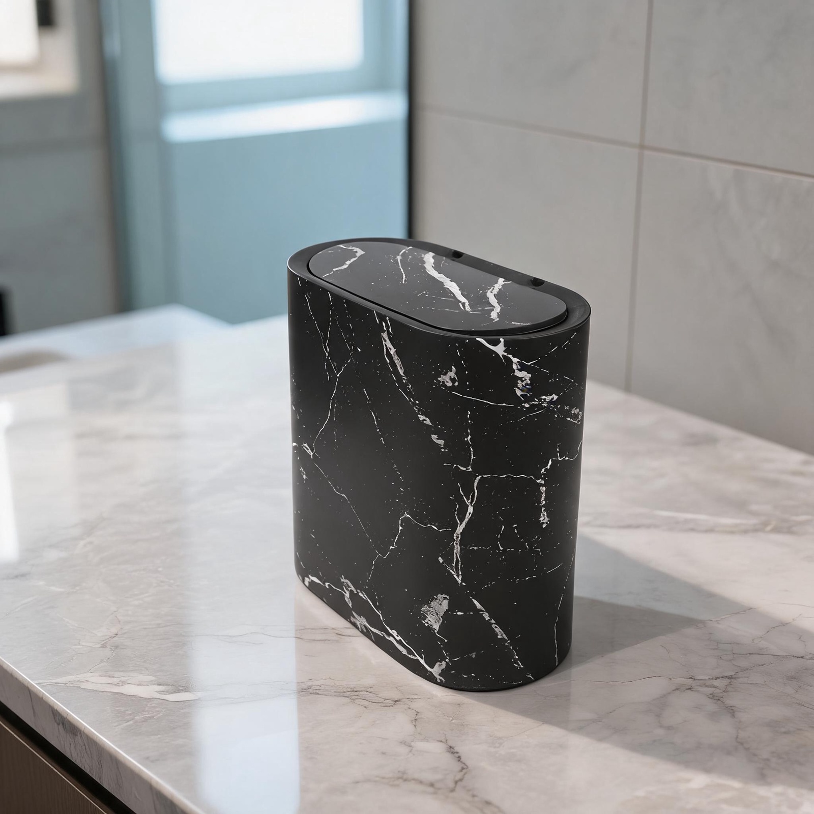 Poubelle mince à motif marbré  - Home Bathroom Trash Can avis et prix